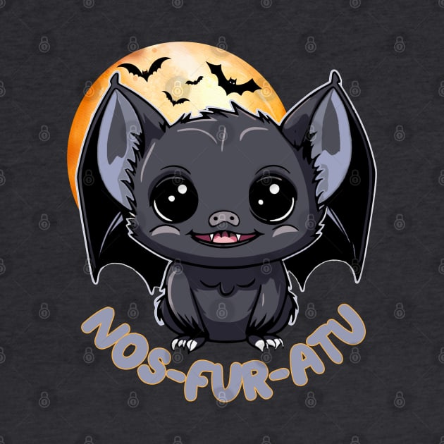 Cute Kawaii Vampire Bat - Nosferatu Nos-fur-atu Pun by NerdyWerks
